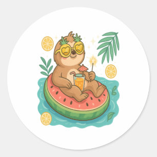 Summer Sloth Pool Float Classic Round Sticker