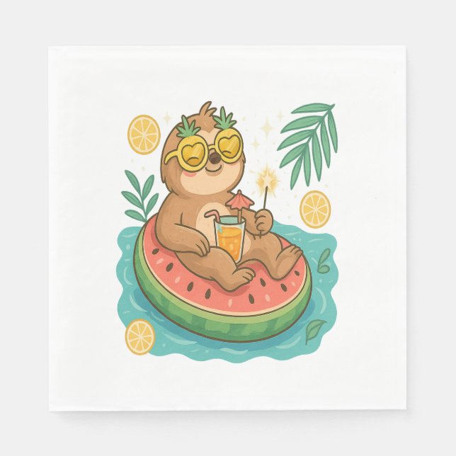 Summer Sloth Pool Float Napkin (Front)