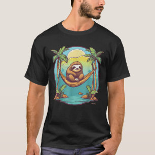 Summer Sloth Sunset Hammock Palm Tree Cute Animal  T-Shirt