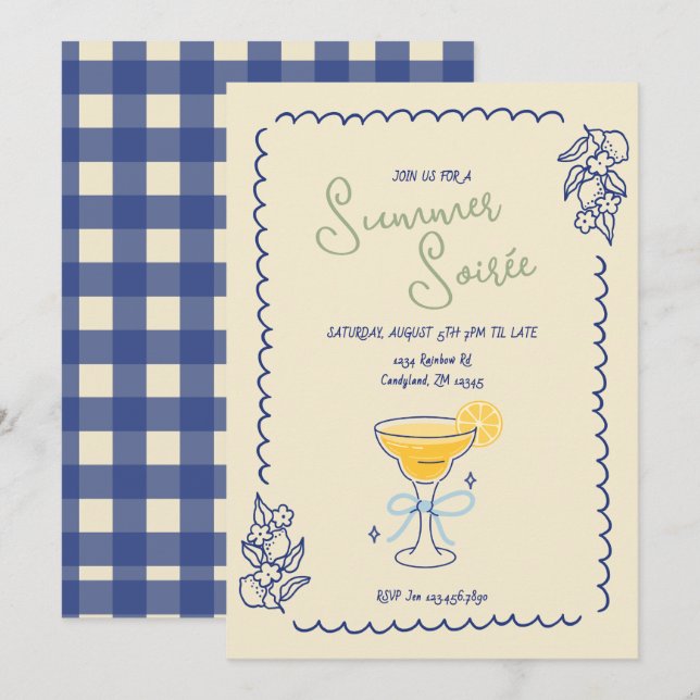 Summer Soirée Cocktail Evening Invitation (Front/Back)