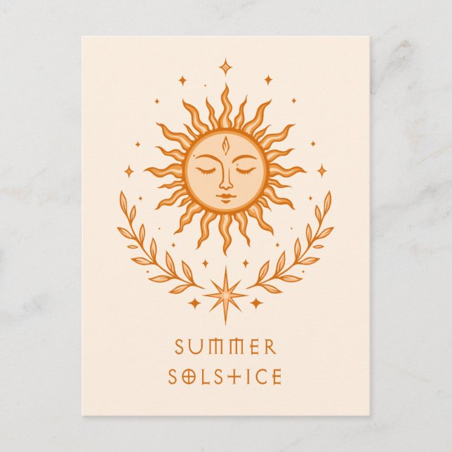 Summer Solstice Celestial Sun Face Botanical Art Postcard (Front)