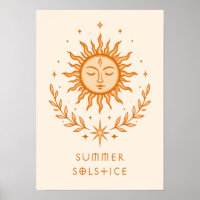 Summer Solstice Celestial Sun Face Botanical Art