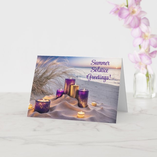 Summer Solstice Greetings Beach Ocean Candles Card (Orchid)