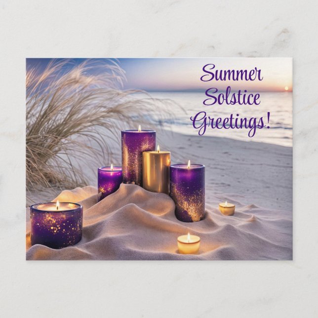 Summer Solstice Greetings Candles on the Beach Postcard (Front)