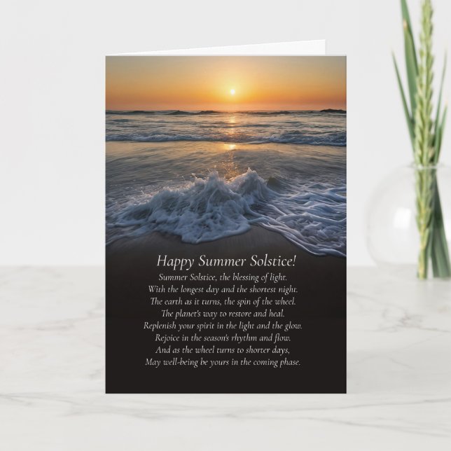 Summer Solstice Ocean and Beach with Waves Poem Card (Front)