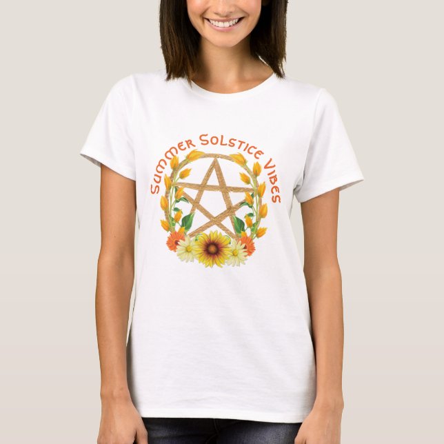 Summer Solstice Vibles Sunflower Gold Pentacle T-Shirt (Front)