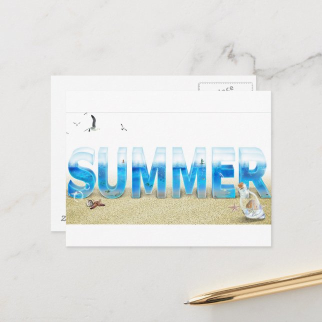“Summer Splash Beach Postcard” Postcard (A postcard with the word "SUMMER" in large, three-dimensional letters filled with an ocean scene!)