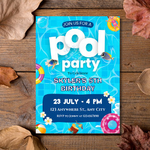 Summer Splash Kids Pool Party Birthday  Invitation