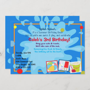 Summer Splash Pool Party Birthday Invitations