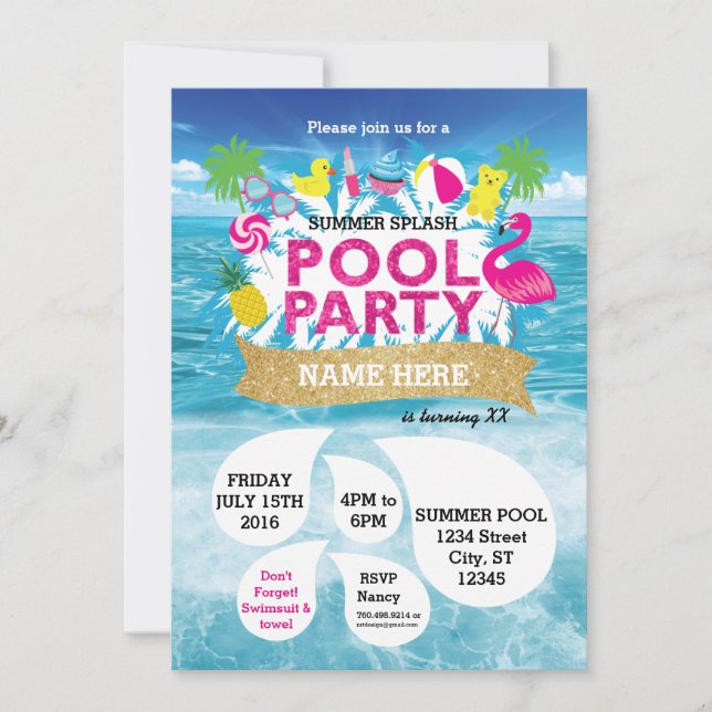 Summer Splash Pool Party Invitation 5 x 7 (Front)