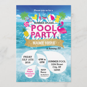 Summer Splash Pool Party Invitation 5 x 7