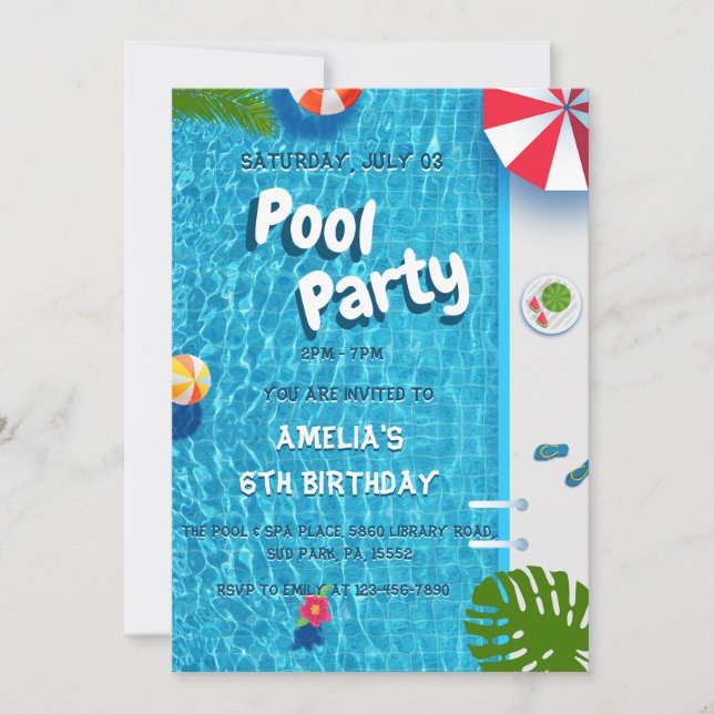 Summer Splash Water Pool Party Birthday Invitation (Front)