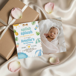 Summer Splish Splash Photo 1st Birthday Invitation