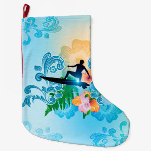 Summer sports, surf boarder with wave large christmas stocking