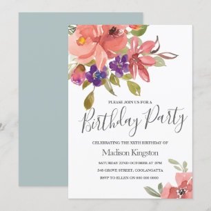 Summer Spring Flowers Modern Birthday Party Invite