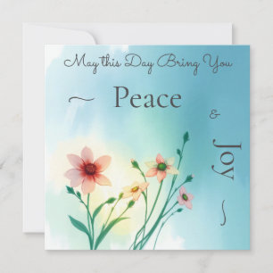 Summer Spring Flowers on Blue Watercolor Birthday Card