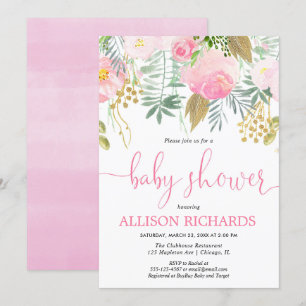 Summer spring pink gold girl baby shower invitation
