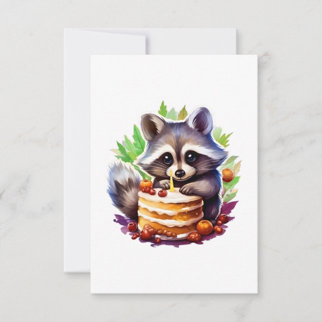 Summer Spring racoon with a 1th birthday cake (Front)