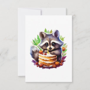 Summer Spring racoon with a 1th birthday cake