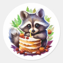 Summer Spring racoon with a 1th birthday cake