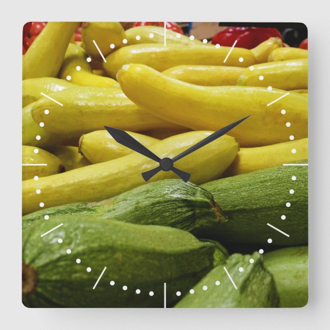 Summer Squash Numbered Square Wall Clock (Front)