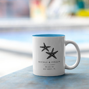 Summer Starfish Destination Wedding Favor Two-Tone Coffee Mug
