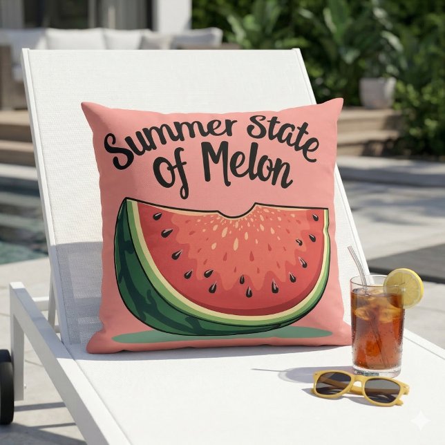 Summer State of Melon Retro Fruit Art Cushion (Summer State of Melon Retro Fruit Art Throw Pillow In Poolside Chair)