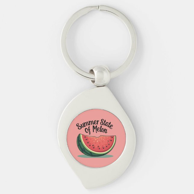 Summer State of Melon Retro Fruit Art Key Ring (Front)