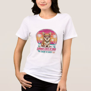 Summer State of Mind Corgi Dog Retro Sunset  Tri-Blend Shirt