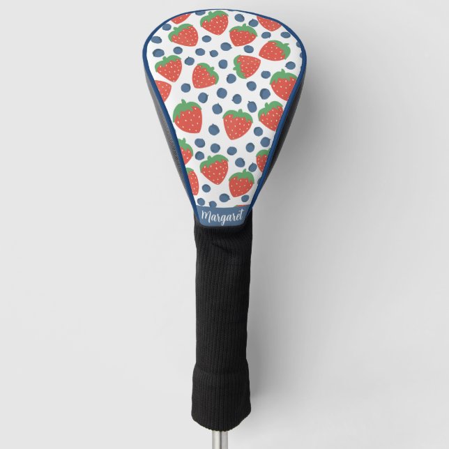 Summer Strawberries and Blueberries Fruit Pattern Golf Head Cover (Front)