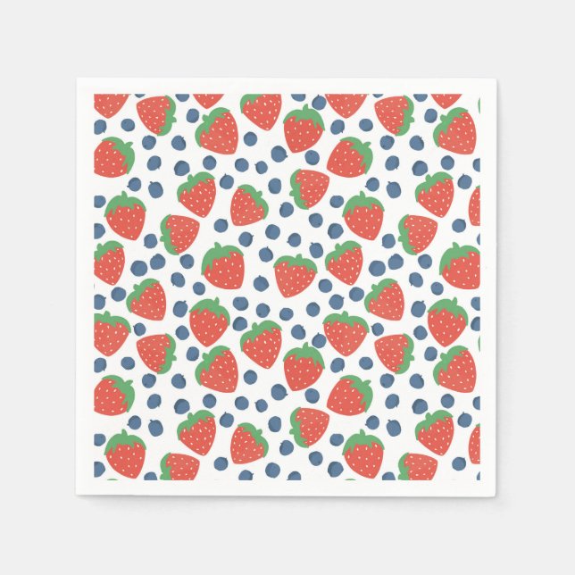 Summer Strawberries and Blueberries Fruit Pattern Napkin (Front)
