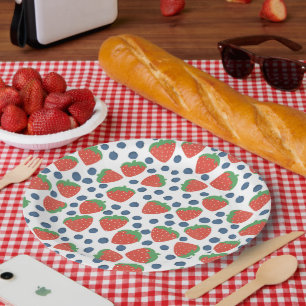 Summer Strawberries and Blueberries Fruit Pattern Paper Plate