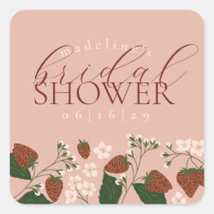 Summer Strawberries Bridal Shower Square Sticker