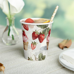 Summer Strawberries in Vintage Bloom Paper Cups
