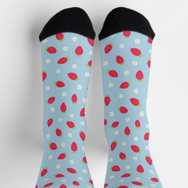 Summer Strawberries (large scale) Blue Socks (Top)
