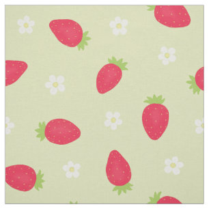 Summer Strawberries on Green (large scale) Fabric