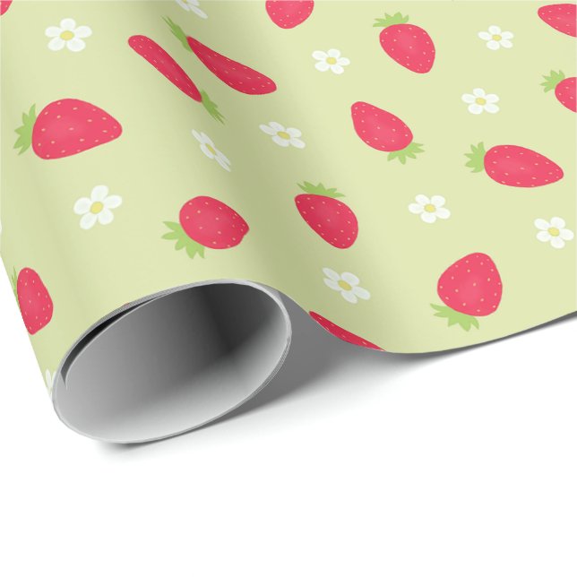 Summer Strawberries on Green (large scale) Wrapping Paper (Roll Corner)