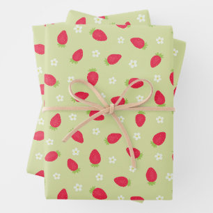 Summer Strawberries on Green (large scale) Wrapping Paper Sheet