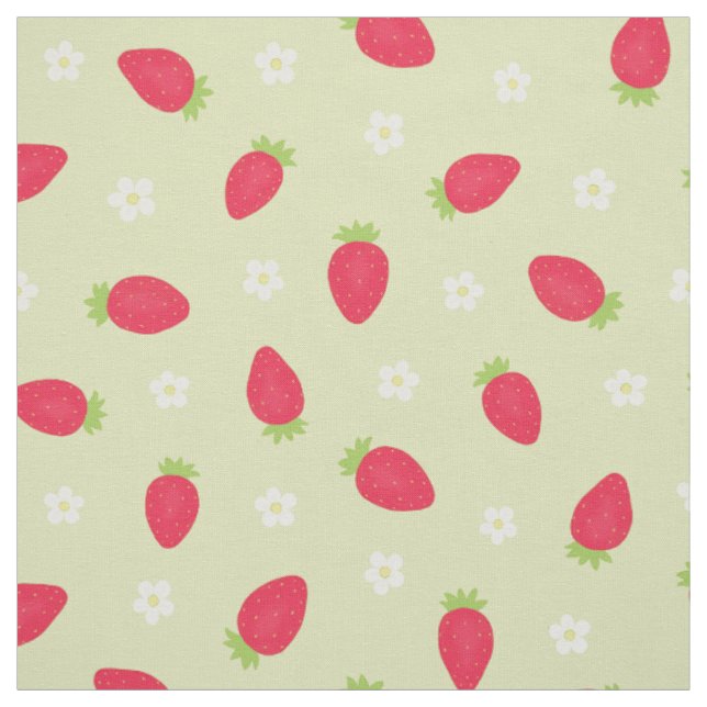 Summer Strawberries on Green (medium scale) Fabric (Swatch)