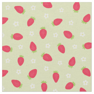 Summer Strawberries on Green (small scale) Fabric