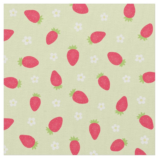 Summer Strawberries on Green (small scale) Fabric (Close Up)