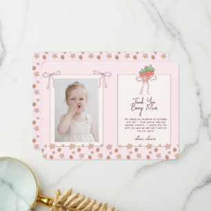 Summer Strawberries Pink Ribbon Thank You Card