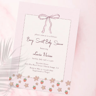 Summer, Strawberries, Ribbon Baby Shower Invitation