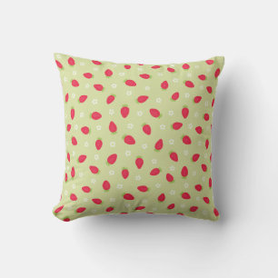 Summer Strawberries (small scale) Green Cushion