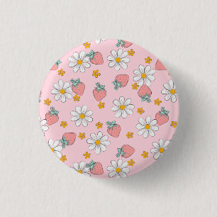 Summer Strawberry Daisy Pattern  3 Cm Round Badge