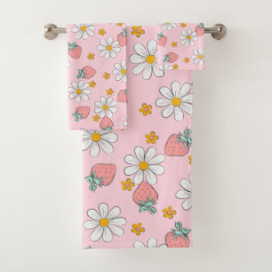 Summer Strawberry Daisy Pattern Bath Towel Set