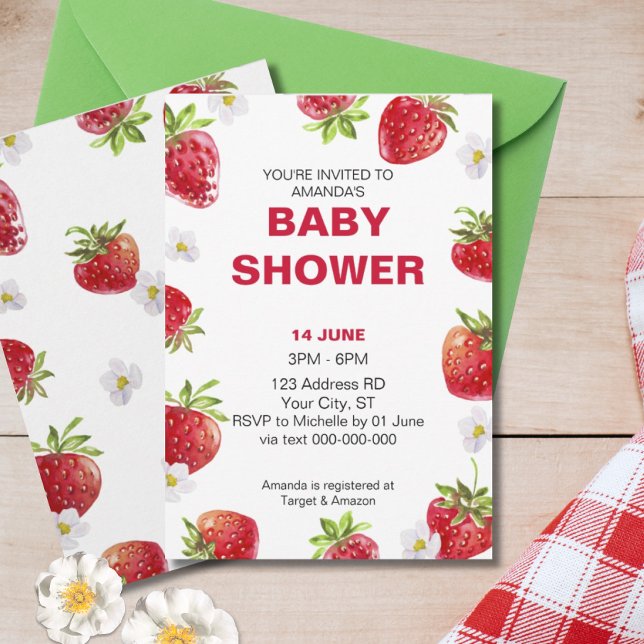 Summer Strawberry Fruit Cute Baby Shower  Invitation (Creator Uploaded)