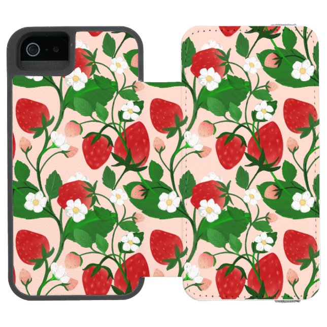 Summer Strawberry in Pink Incipio iPhone Wallet Case (Folio Open)
