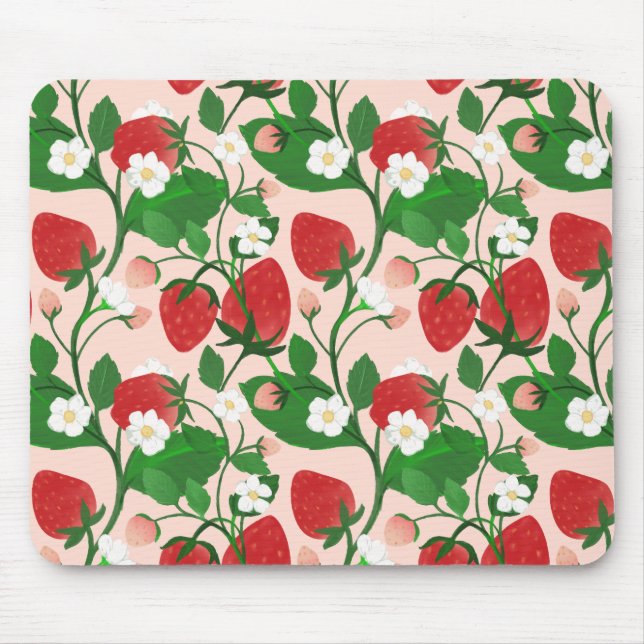 Summer Strawberry in Pink Mouse Mat (Front)