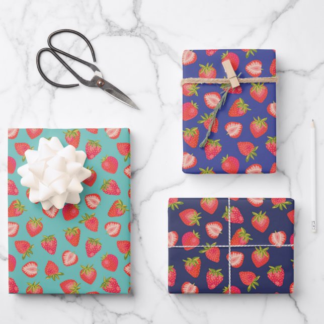 Summer Strawberry Pattern Wrapping Paper Sheet (Front)